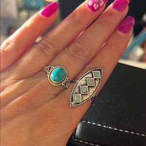Turquoise and Silver Geometric Ring